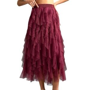 Anthropologie Cheri Ruffled Tulle Midi Skirt